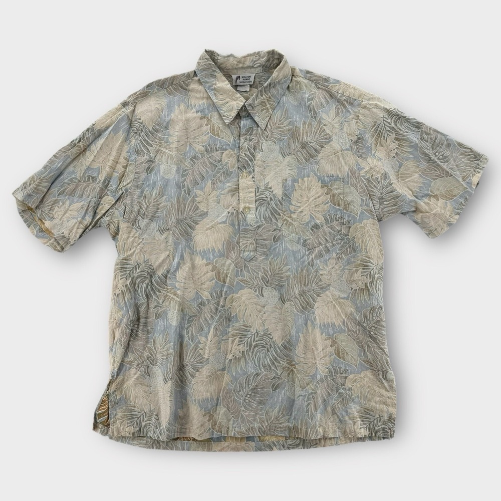 Malihini‎ Hawaiian Shirt Mens Large Floral Button Up Short Sleeve Green Pullover